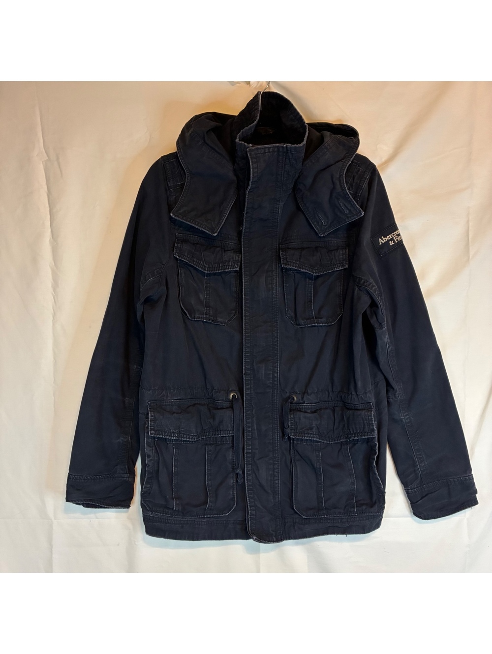 VTG Abercrombie & Fitch Distressed Canvas Utility Cargo Field Jacket Navy Blue M
